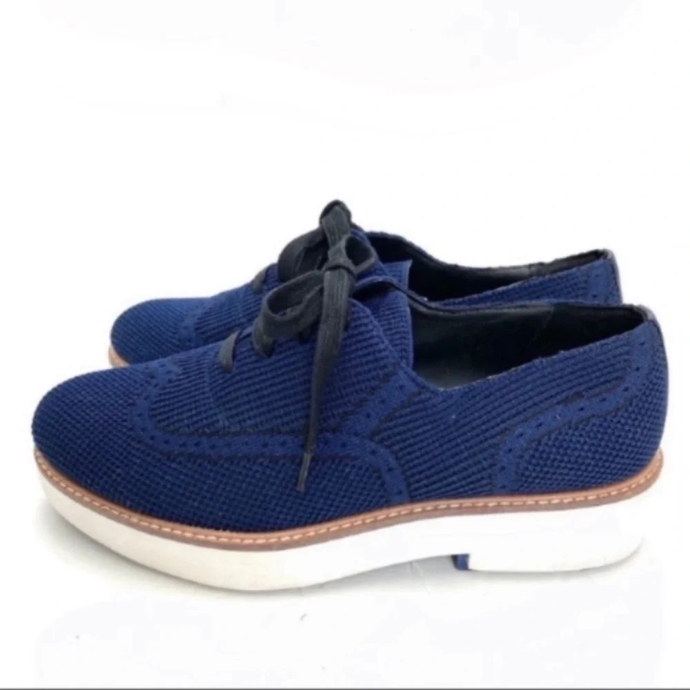 ZARA Knitted Platform Sole Classic Oxford Shoes in Blue Size 7.5